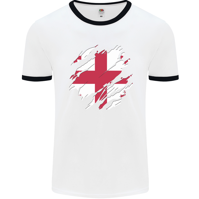 Torn Georgia Flag Georgian Day Football Mens Ringer T-Shirt White/Black