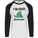 T-Rex Hates Backstroke Funny Swimming Swim Mens L/S Baseball T-Shirt White/Black