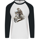 Scooter Skull Motorcycle Biker MOD Mens L/S Baseball T-Shirt White/Black
