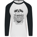 Skull and Chains Motorcycle Motorbike Biker Mens L/S Baseball T-Shirt White/Black