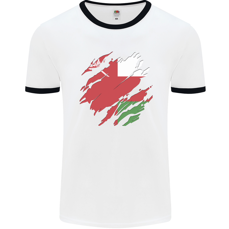 Torn Oman Flag Omani Day Football Mens Ringer T-Shirt White/Black