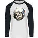 MOD Scooter Skull Motorcycle Biker Mens L/S Baseball T-Shirt White/Black