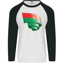 Curled Burkina Faso Flag Day Football Mens L/S Baseball T-Shirt White/Black