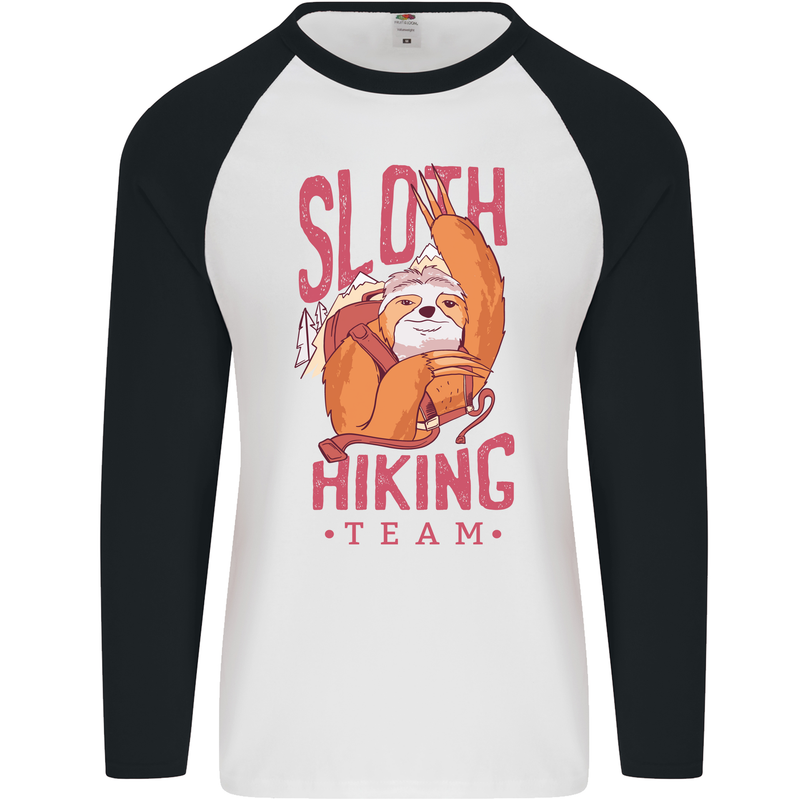 Sloth Hiking Team Trekking Rambling Funny Mens L/S Baseball T-Shirt White/Black