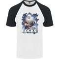 Santa Rocks Christmas Guitar Music Heavy Metal Mens S/S Baseball T-Shirt White/Black