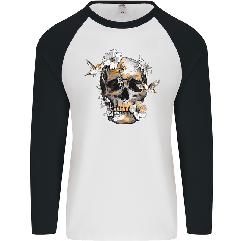 Wildlife Spring Skull Mens L/S Baseball T-Shirt White/Black