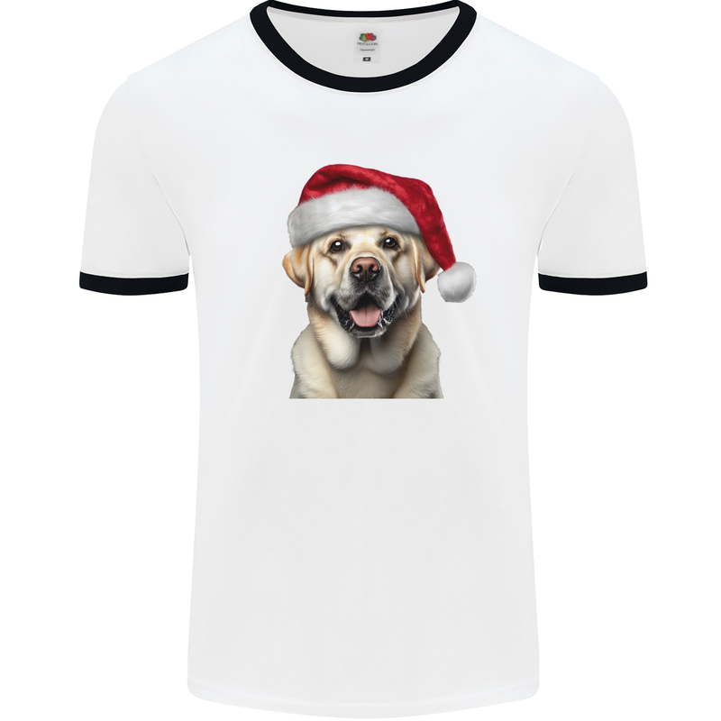 Christmas Golden Labrador Dog Xmas Hat Mens Ringer T-Shirt White/Black