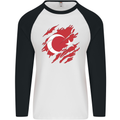 Torn Turkey Flag Turkish Day Football Mens L/S Baseball T-Shirt White/Black