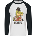 TeaRex Funny T-Rex Dinosaur Tea Drinker Mens L/S Baseball T-Shirt White/Black