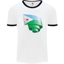 Curled Djibouti Flag Djiboutians Day Football Mens Ringer T-Shirt White/Black