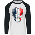 Gym French Tricolour Flag Muscles France Mens L/S Baseball T-Shirt White/Black