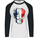Gym French Tricolour Flag Muscles France Mens L/S Baseball T-Shirt White/Black