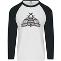 A Gothic Moth Skull Mens L/S Baseball T-Shirt White/Black