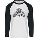 A Gothic Moth Skull Mens L/S Baseball T-Shirt White/Black