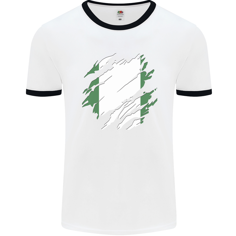 Torn Nigeria Flag Nigerian Day Football Mens Ringer T-Shirt White/Black