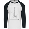 Guitar Blueprint Guitarist Electric Mens L/S Baseball T-Shirt White/Black