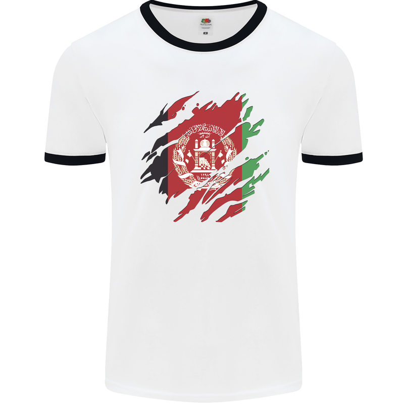 Torn Afghanistan Flag Afghan Day Football Mens Ringer T-Shirt White/Black