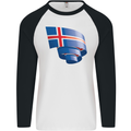 Curled Iceland Flag Icelander Day Football Mens L/S Baseball T-Shirt White/Black