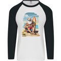 Christmas Santa With Surfboard Xmas Surfing Mens L/S Baseball T-Shirt White/Black