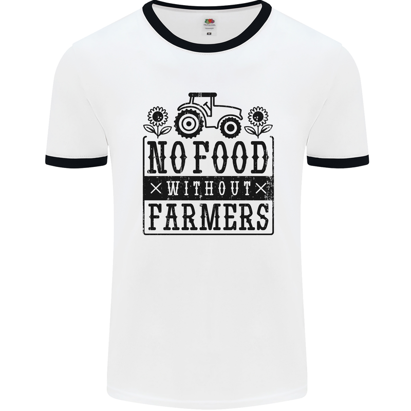 No Food Without Farmers Farming Mens Ringer T-Shirt White/Black