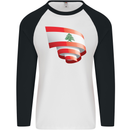 Curled Lebanon Flag Lebanese Day Football Mens L/S Baseball T-Shirt White/Black