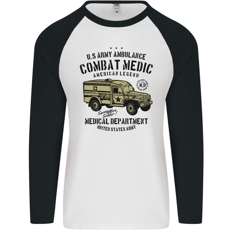 Army Ambulance Military Paramedic Medic Mens L/S Baseball T-Shirt White/Black