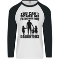 Dad With Three Daughters Funny Fathers Day Mens L/S Baseball T-Shirt White/Black