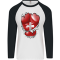 Gym Swiss Flag Ripped Muscles Switzerland Mens L/S Baseball T-Shirt White/Black