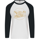 Gold Locomotive Steam Engine Train Spotter Mens L/S Baseball T-Shirt White/Black