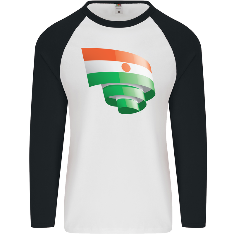 Curled Niger Flag Nigerien Day Football Mens L/S Baseball T-Shirt White/Black