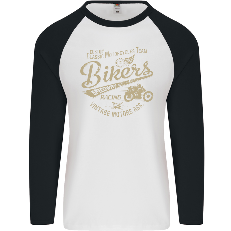 Bikers Speedway Racing Mens L/S Baseball T-Shirt White/Black