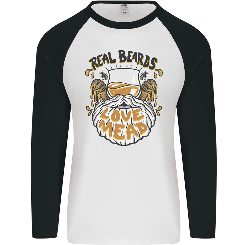 Real Beards Love Mead Funny Beer Alcohol Mens L/S Baseball T-Shirt White/Black