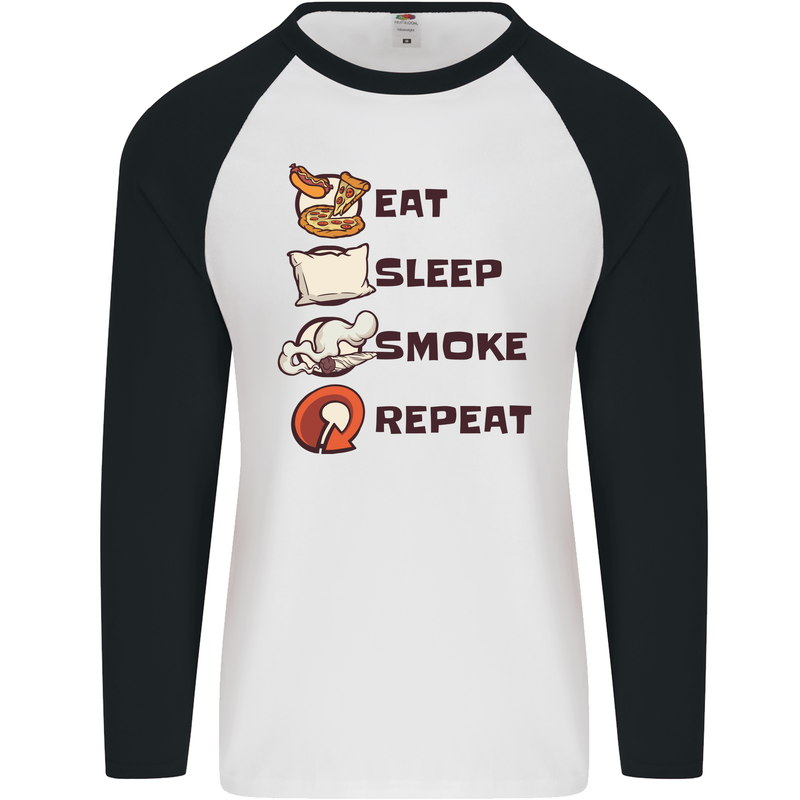 Eat Sleep Smoke Weed Repeat Drugs Cannabis Mens L/S Baseball T-Shirt White/Black