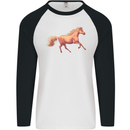 A Galloping Horse Equestrian Mens L/S Baseball T-Shirt White/Black