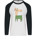 A Christmas Llama Wearing an Xmas Hat Mens L/S Baseball T-Shirt White/Black