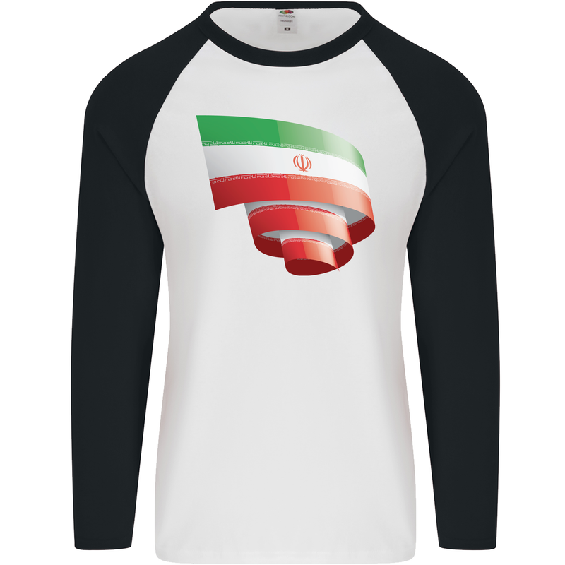 Curled Iran Flag Iranian Day Football Mens L/S Baseball T-Shirt White/Black