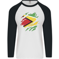 Torn Guyana Flag Guyanese Day Football Mens L/S Baseball T-Shirt White/Black