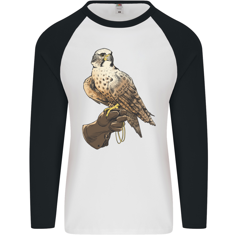 A Falcon Falconry Mens L/S Baseball T-Shirt White/Black