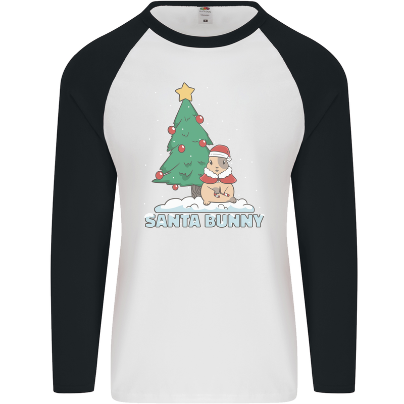 Santa Bunny Rabbit Christmas Xmas Mens L/S Baseball T-Shirt White/Black