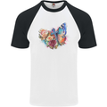 Christian Cross & Butterfly With Flowers Mens S/S Baseball T-Shirt White/Black