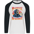 No Coffee No Work Funny Skull Grim Reaper Mens L/S Baseball T-Shirt White/Black