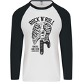 Rock N Roll Forever and Ever Guitar Mens L/S Baseball T-Shirt White/Black