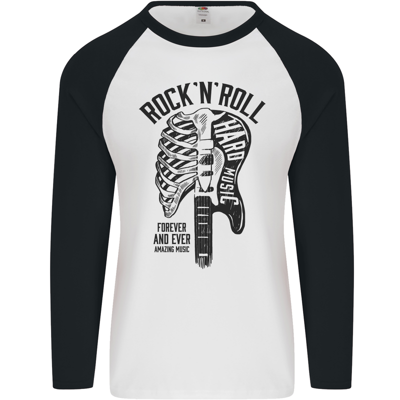 Rock N Roll Forever and Ever Guitar Mens L/S Baseball T-Shirt White/Black