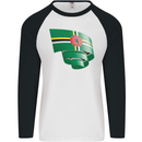Curled Dominica Flag Dominican Day Football Mens L/S Baseball T-Shirt White/Black