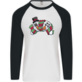 Christmas Snow Video Game Controller Joypad Xmas Mens L/S Baseball T-Shirt White/Black