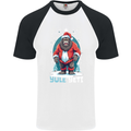 Yule Yeti Funny Christmas Bigfoot Sasquatch Xmas Mens S/S Baseball T-Shirt White/Black