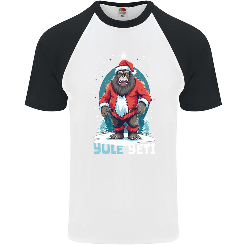Yule Yeti Funny Christmas Bigfoot Sasquatch Xmas Mens S/S Baseball T-Shirt White/Black