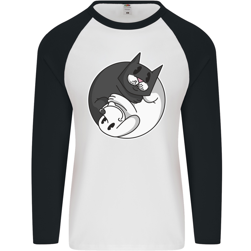 Cat and Dog Yin Yang Mens L/S Baseball T-Shirt White/Black