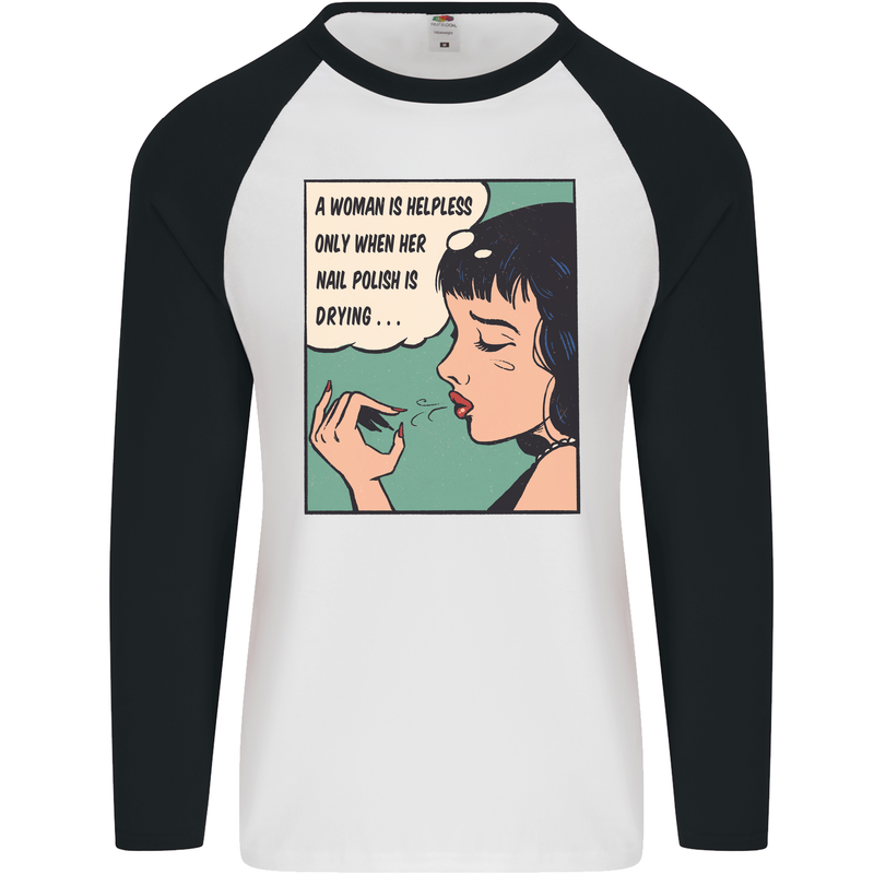 Woman Is Only Helpless Female Empowerment Mens L/S Baseball T-Shirt White/Black