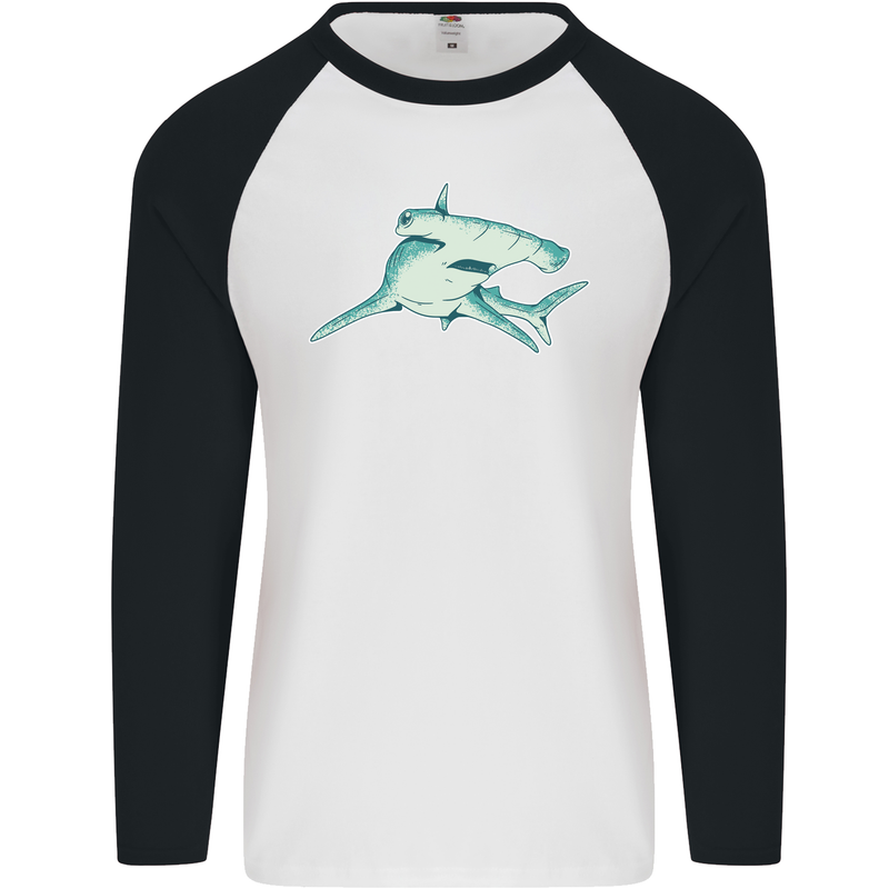 A Hammerhead Shark Mens L/S Baseball T-Shirt White/Black